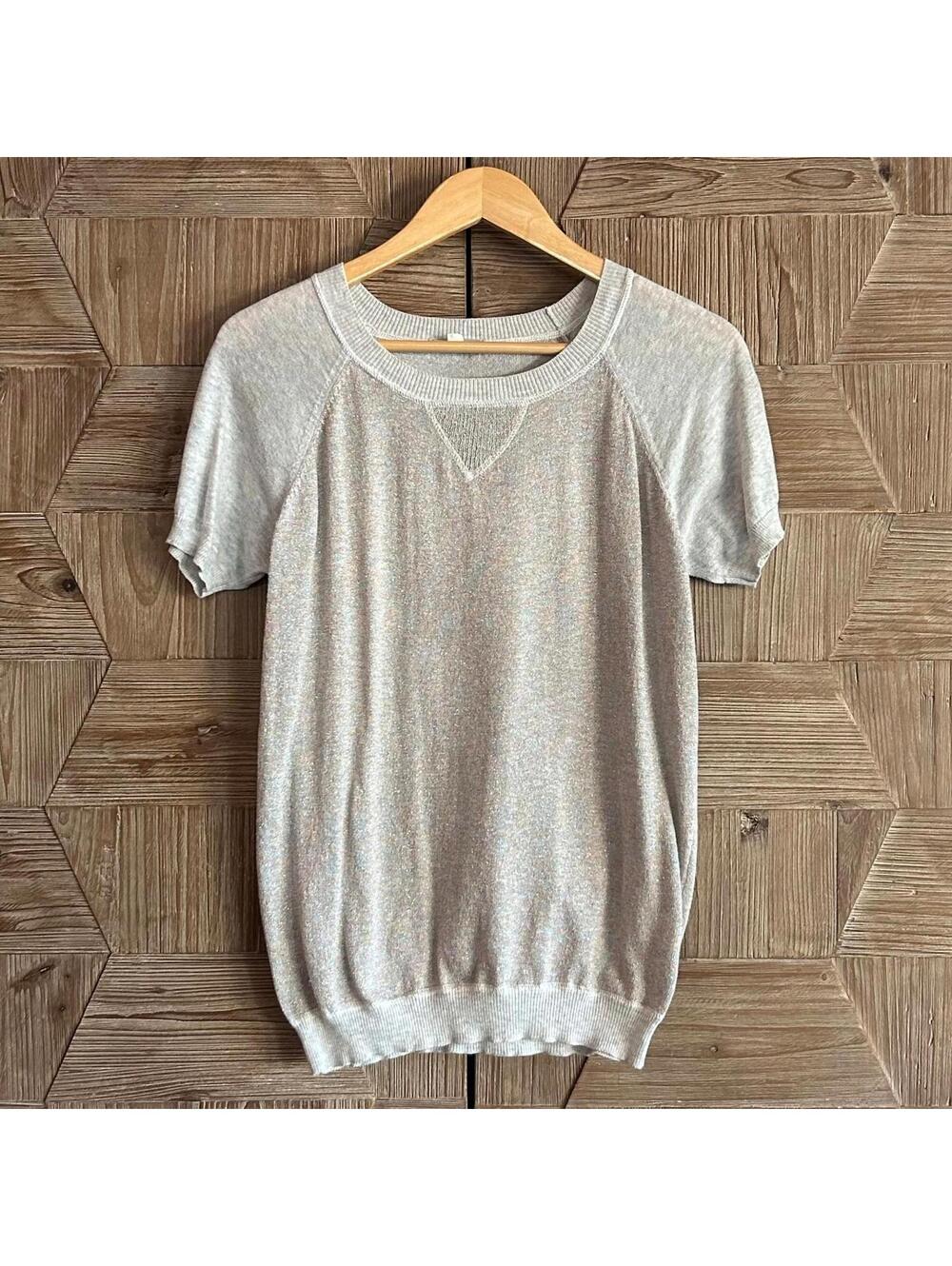 Pleione Womens Gray Knit Top Short Sleeve Size S Shimmer